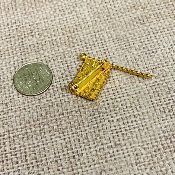 Gold Rhinestone American Flag Pin - Picture 2 of 2